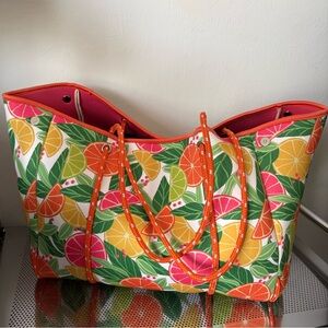 Ah•Dorned Tropical Citrus Print Tote Bag